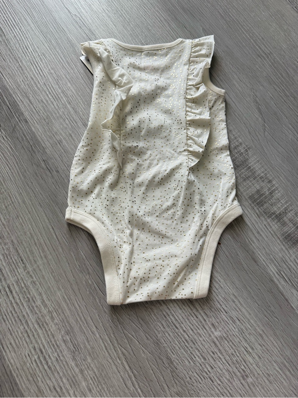 Cream Ruffle Baby Onesie with Gold Dot Print